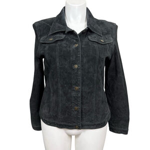 Fabio Womens Y2K Black Genuine Leather Button Front Jacket Size Large